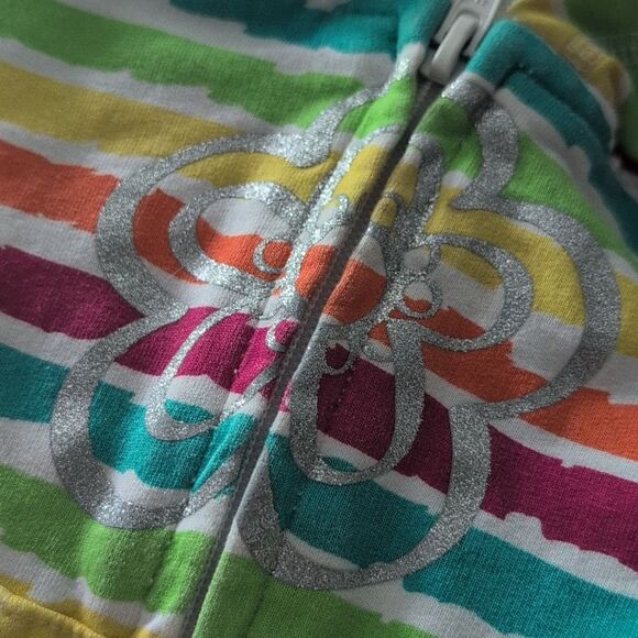 Peanut & Ollie Rainbow‎ Striped Silver Sparkly Butterfly Zip Up Sweatshirt - Picture 4 of 5